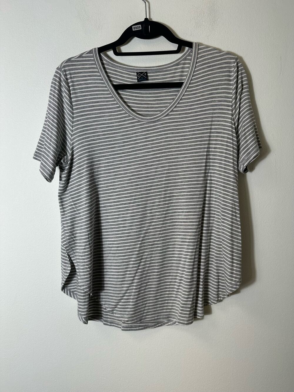 GXF Short Sleeved Gray and White Striped Shirt Sz S
